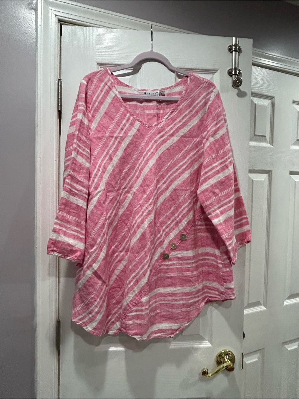 Habitat Pink and White Diagonal Stripe V-Neck Tunic